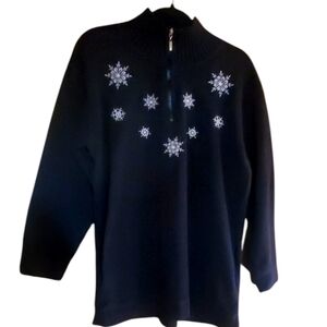Catalina Black 1/4 Zip Sweater w/White Snowflakes
